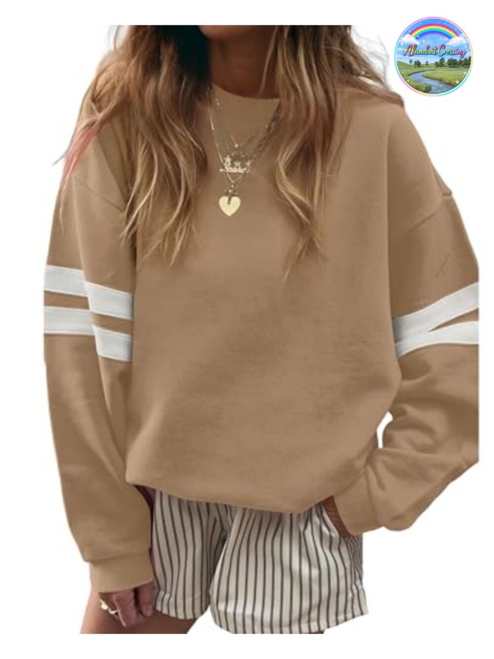 Womens Oversized Striped Sweatshirt Crewneck Pullover Long Sleeve